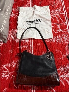 Brighton Black Shoulder Bag with Brown Croc Accent and Heart Charm